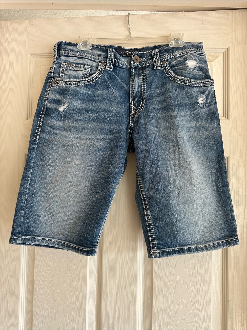 Silver Jeans Faded Blue Distressed Denim Shorts